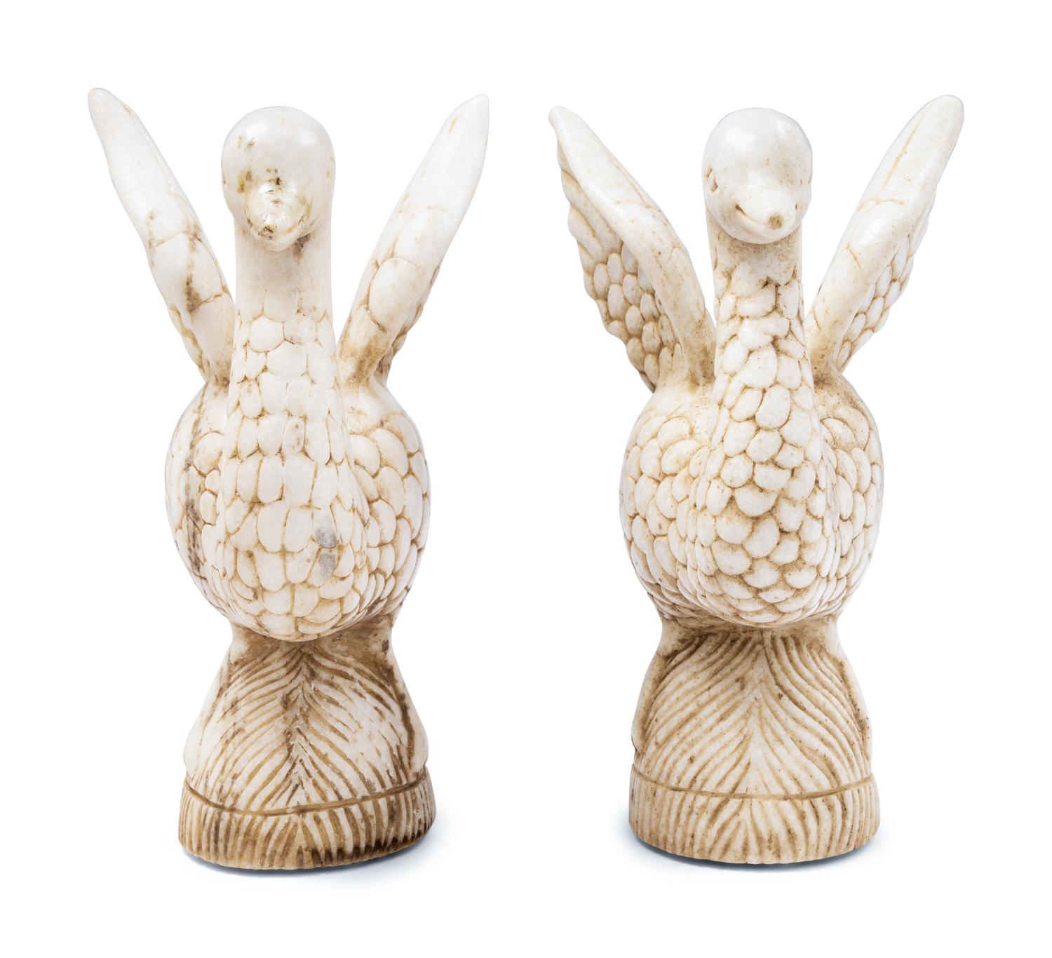 A Pair of Indian Carved Alabaster Geese