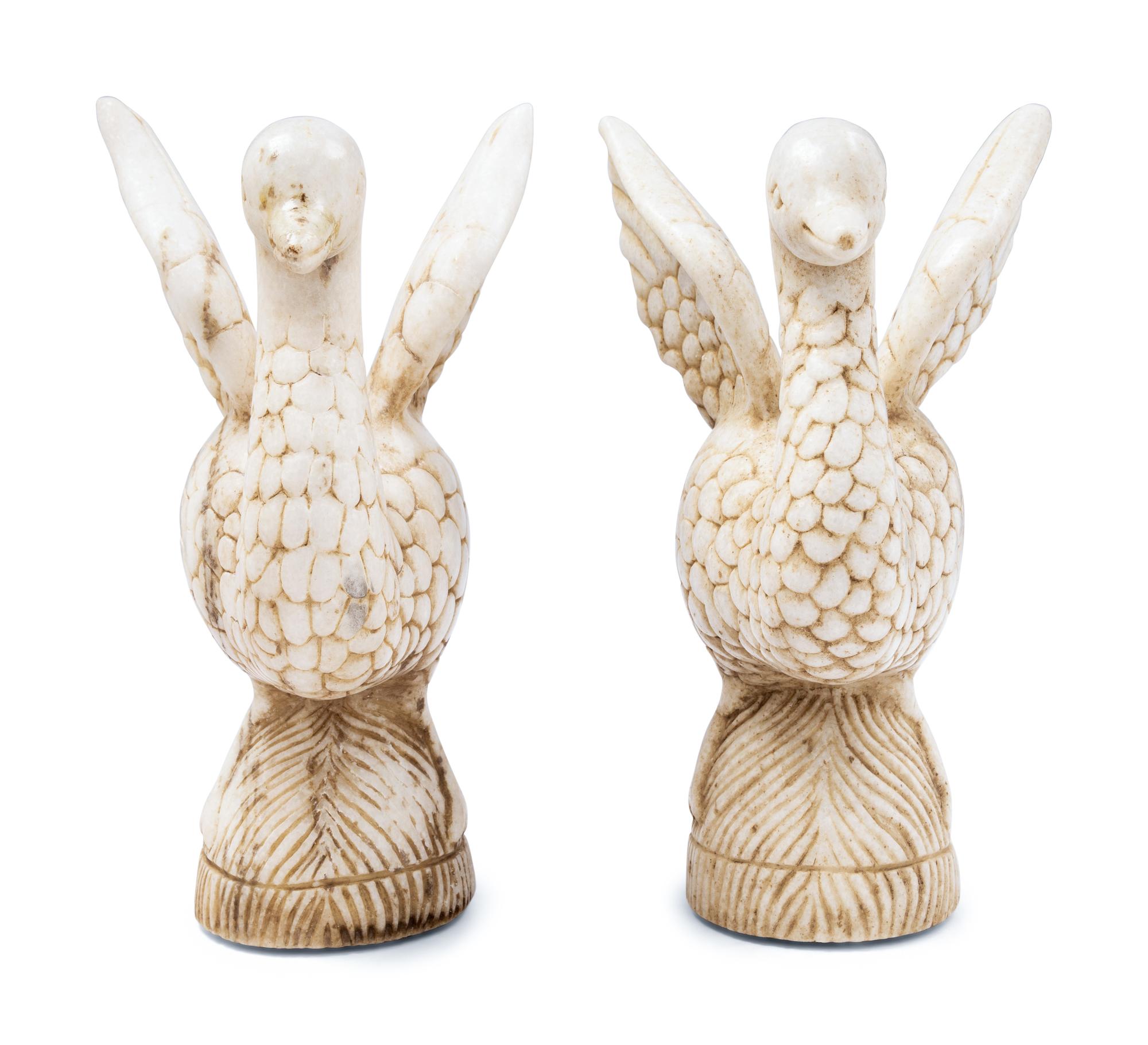 A Pair of Indian Carved Alabaster Geese