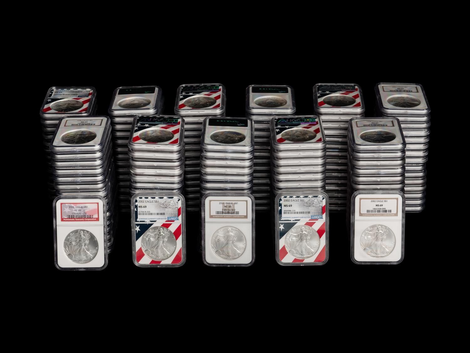 A Large Collection of One Hundred and Seventy NGC Graded MS69 Silver Eagle $1 Coins