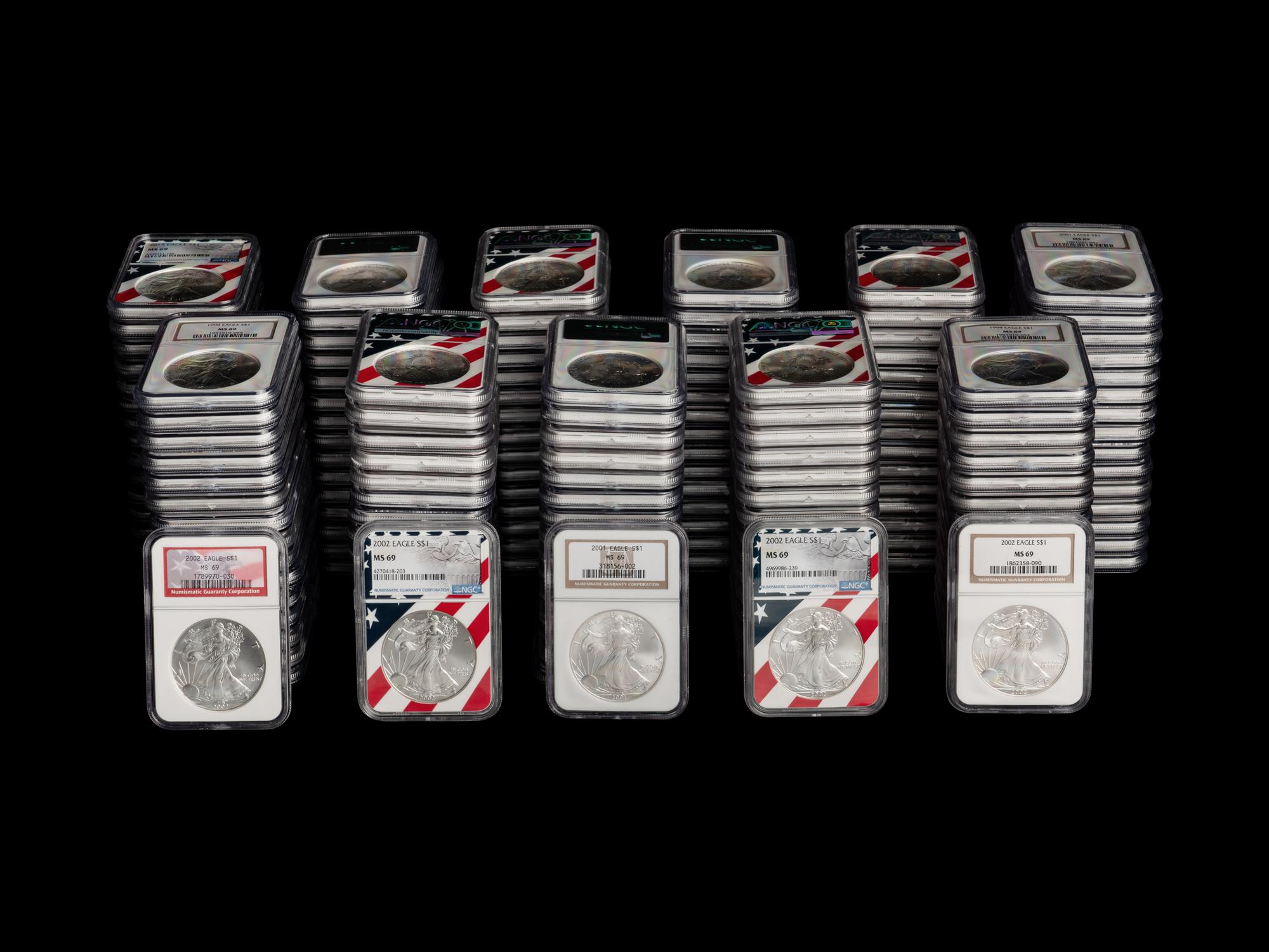 A Large Collection of One Hundred and Seventy NGC Graded MS69 Silver Eagle $1 Coins