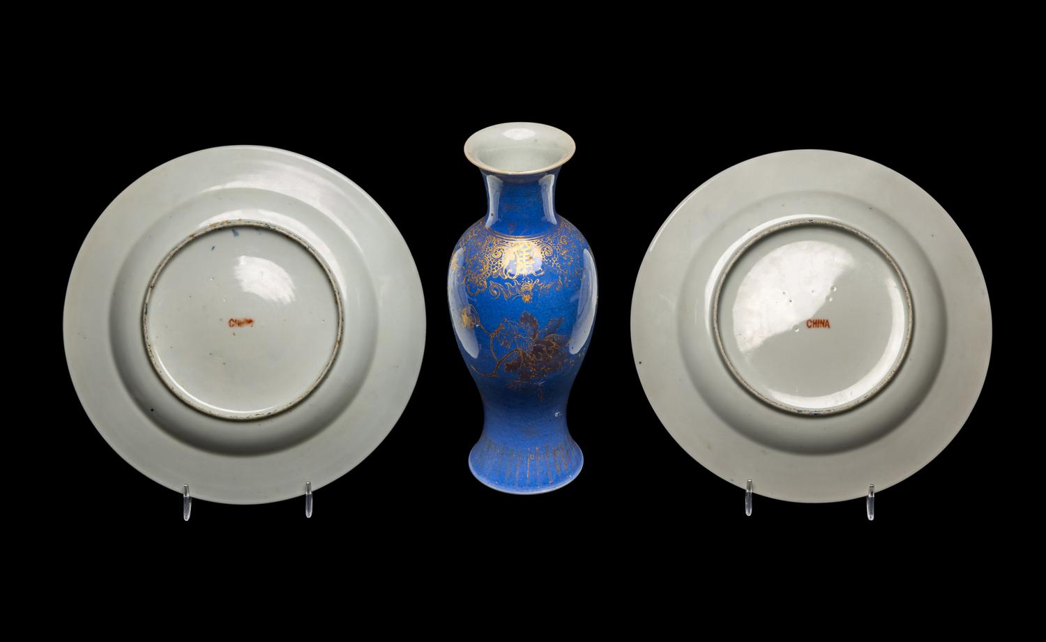 Three Chinese Powder Blue Glazed Porcelain Articles