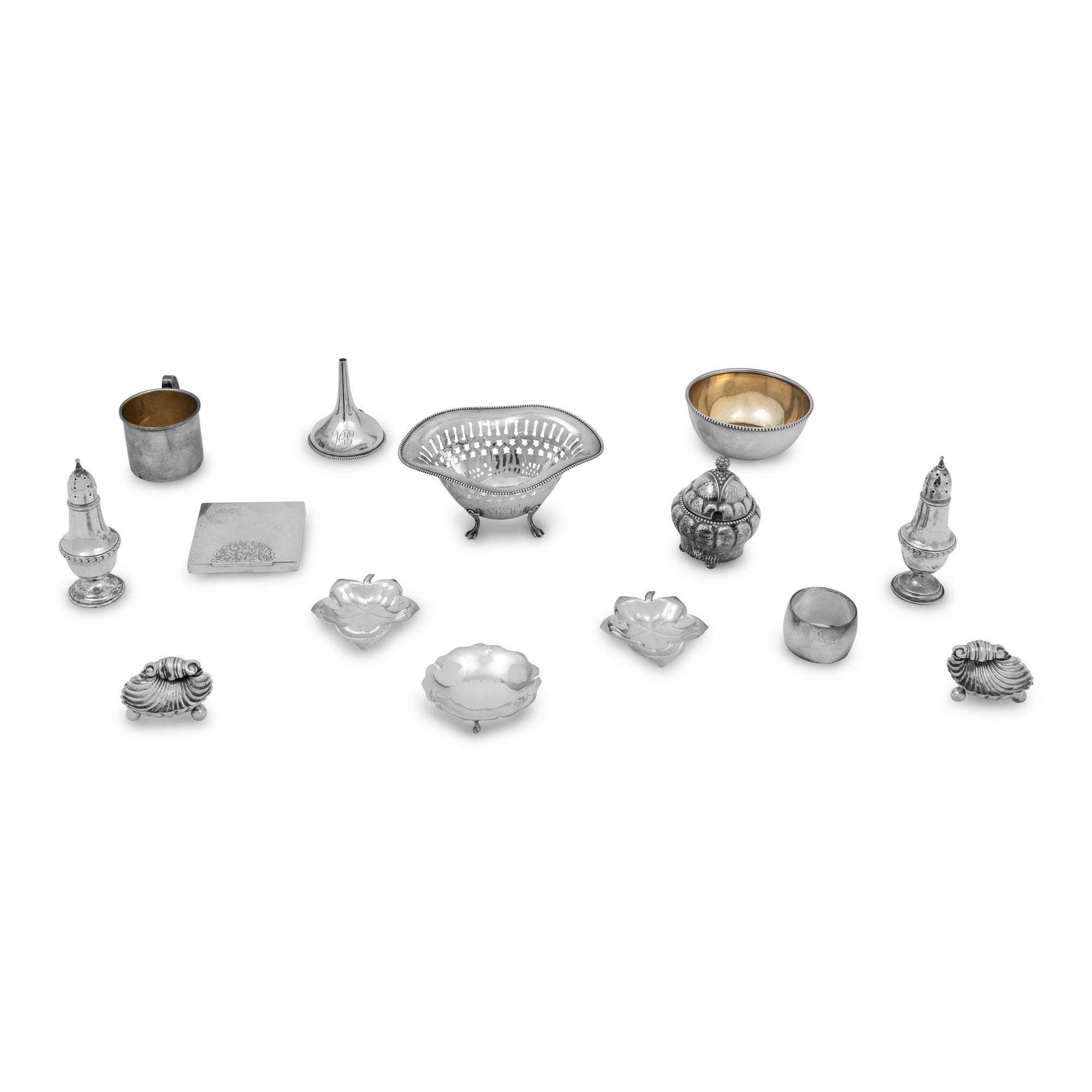 A Collection of Silver Nut Dishes, Coasters and Small Serving Articles
