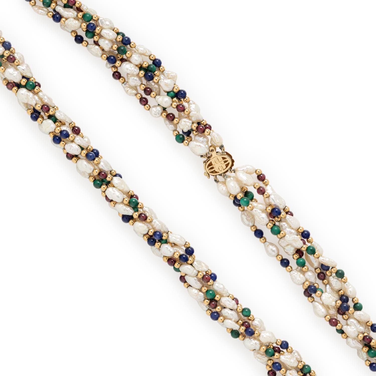 Cultured Baroque Pearl and Multigem Beaded Necklace