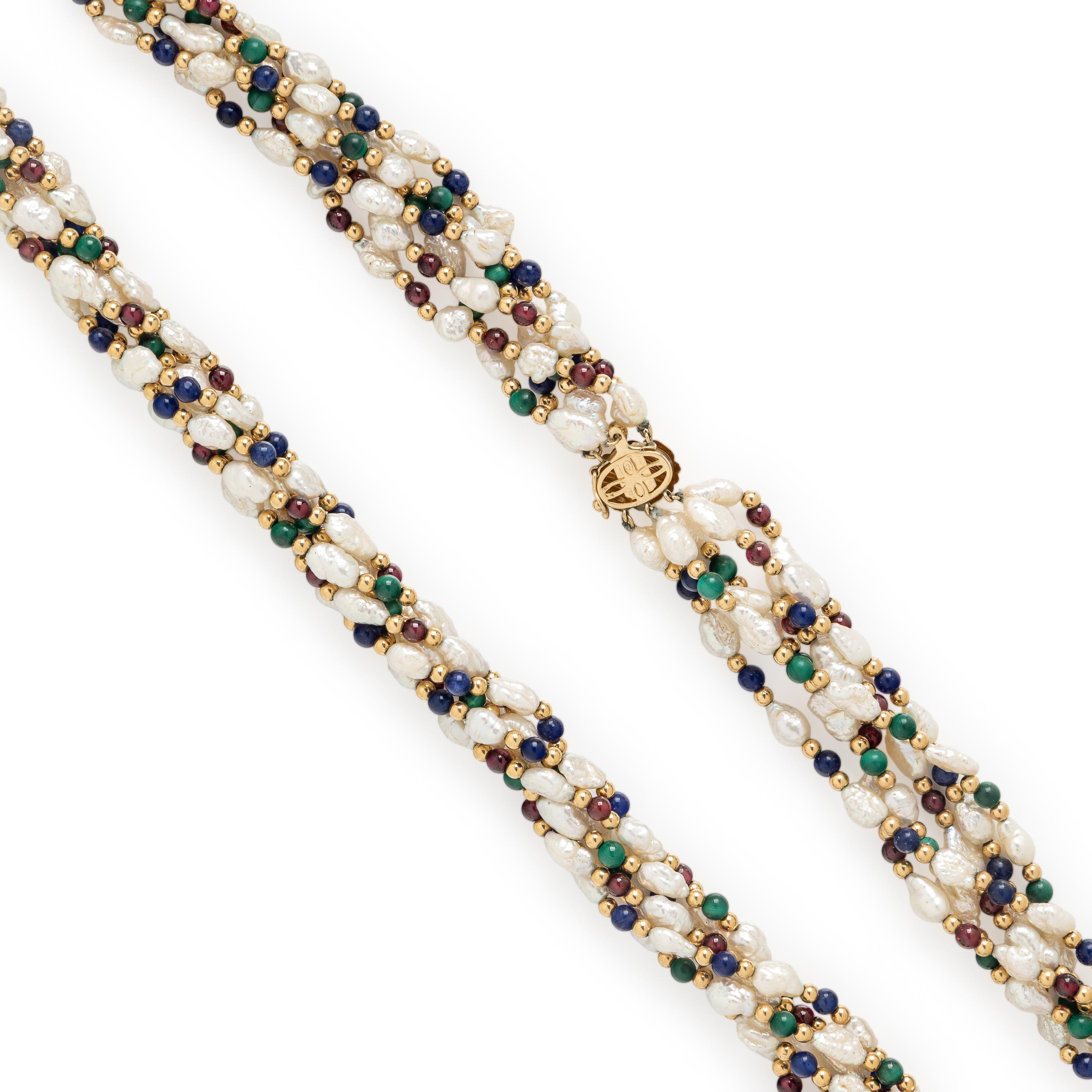 Cultured Baroque Pearl and Multigem Beaded Necklace