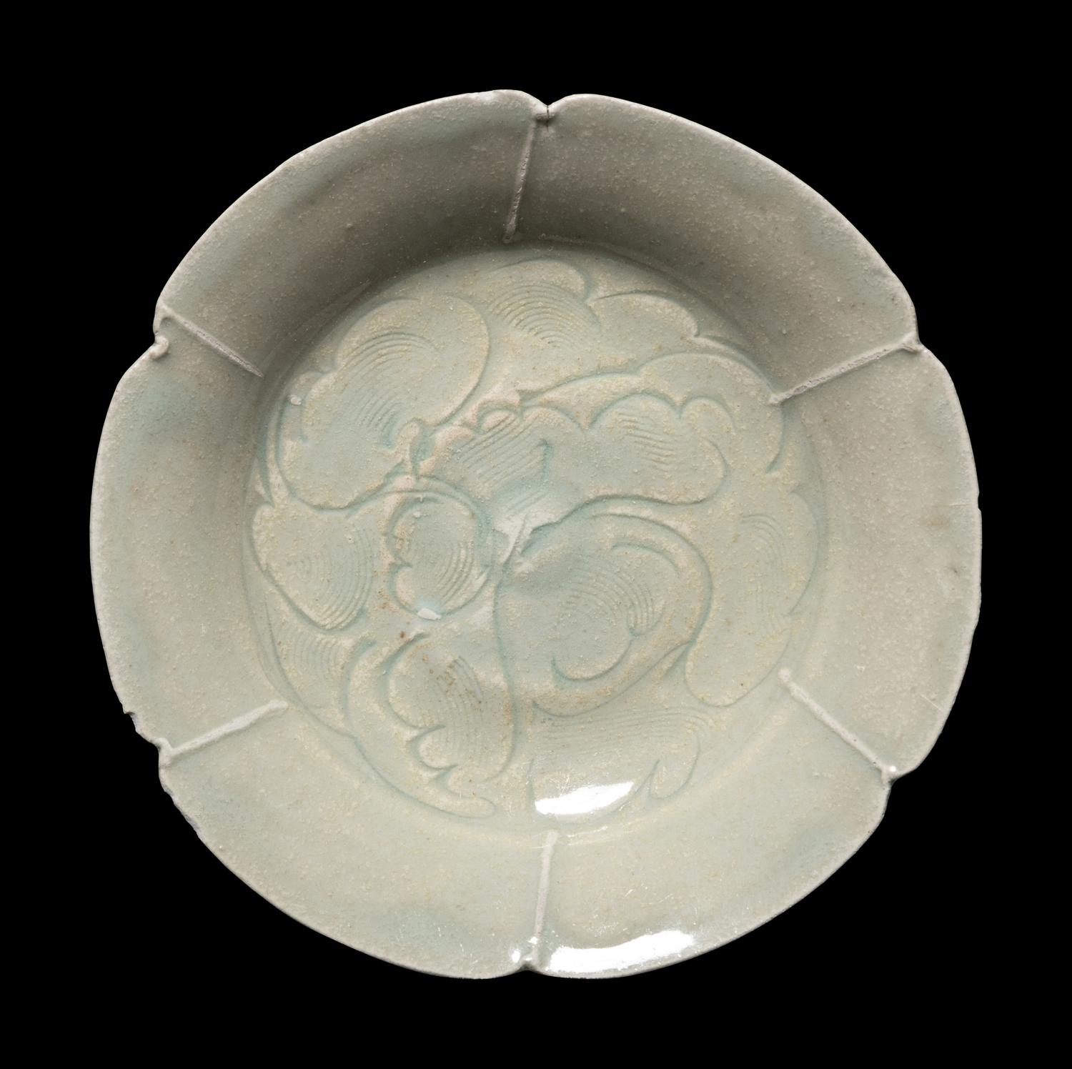 A Pair of Qingbai Glazed Porcelain 'Foliate' Dishes