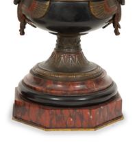 A Pair of French Egyptian Revival Bronze and Marble Urns