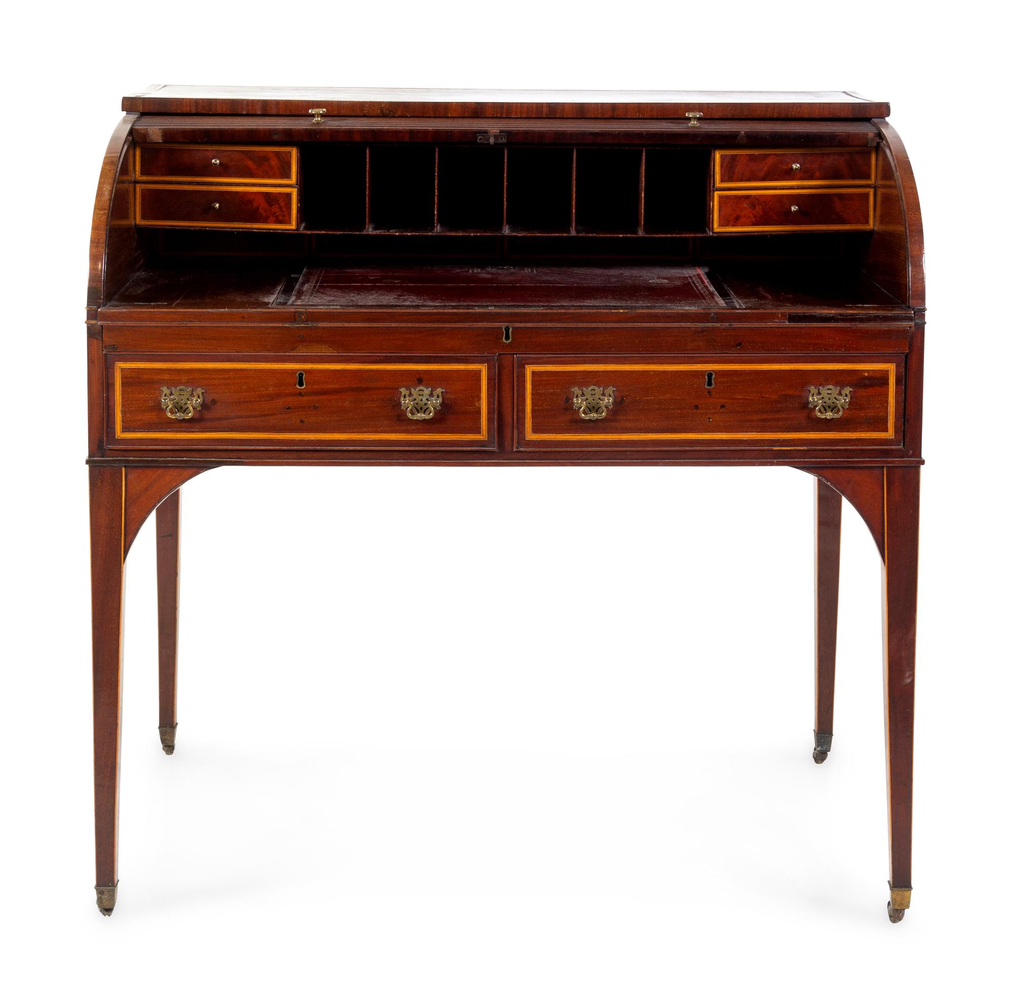 A George III Style Mahogany Cylinder Desk