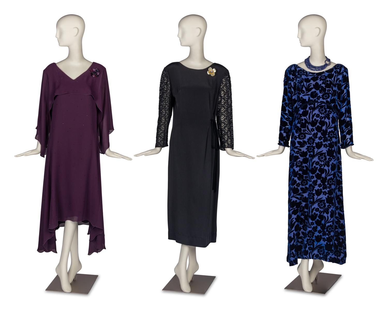 Group of Three Designer Dresses and a Collection of Costume Jewelry