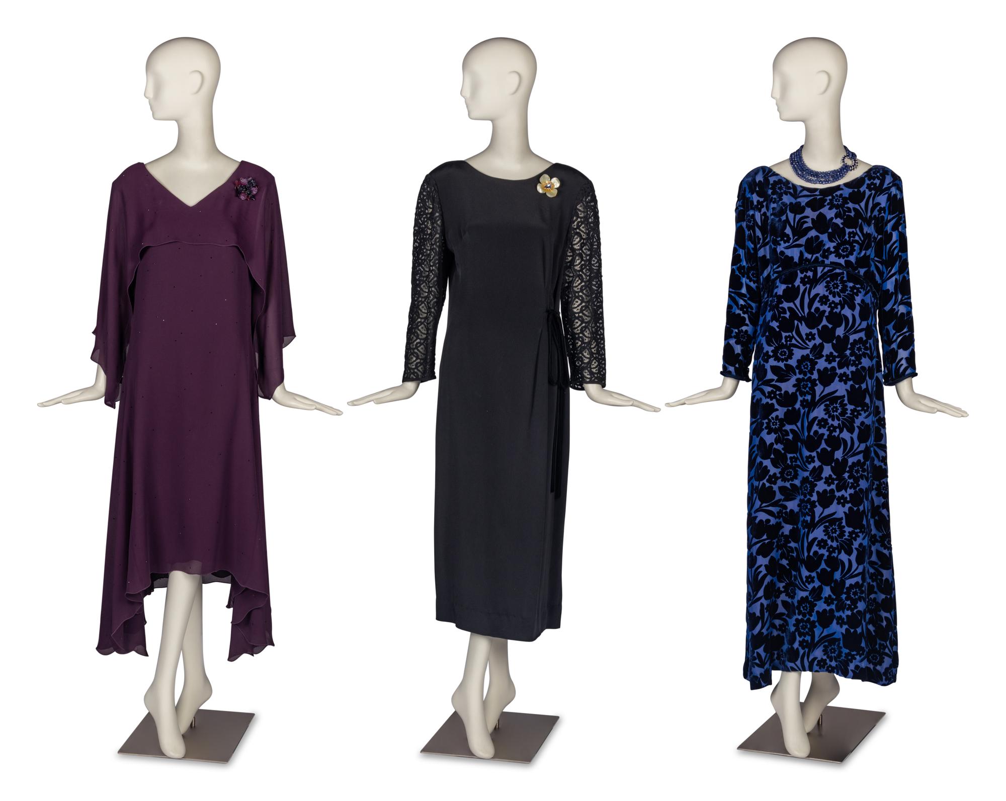 Group of Three Designer Dresses and a Collection of Costume Jewelry