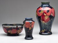 Vases and Footed Bowl with Metal Mount