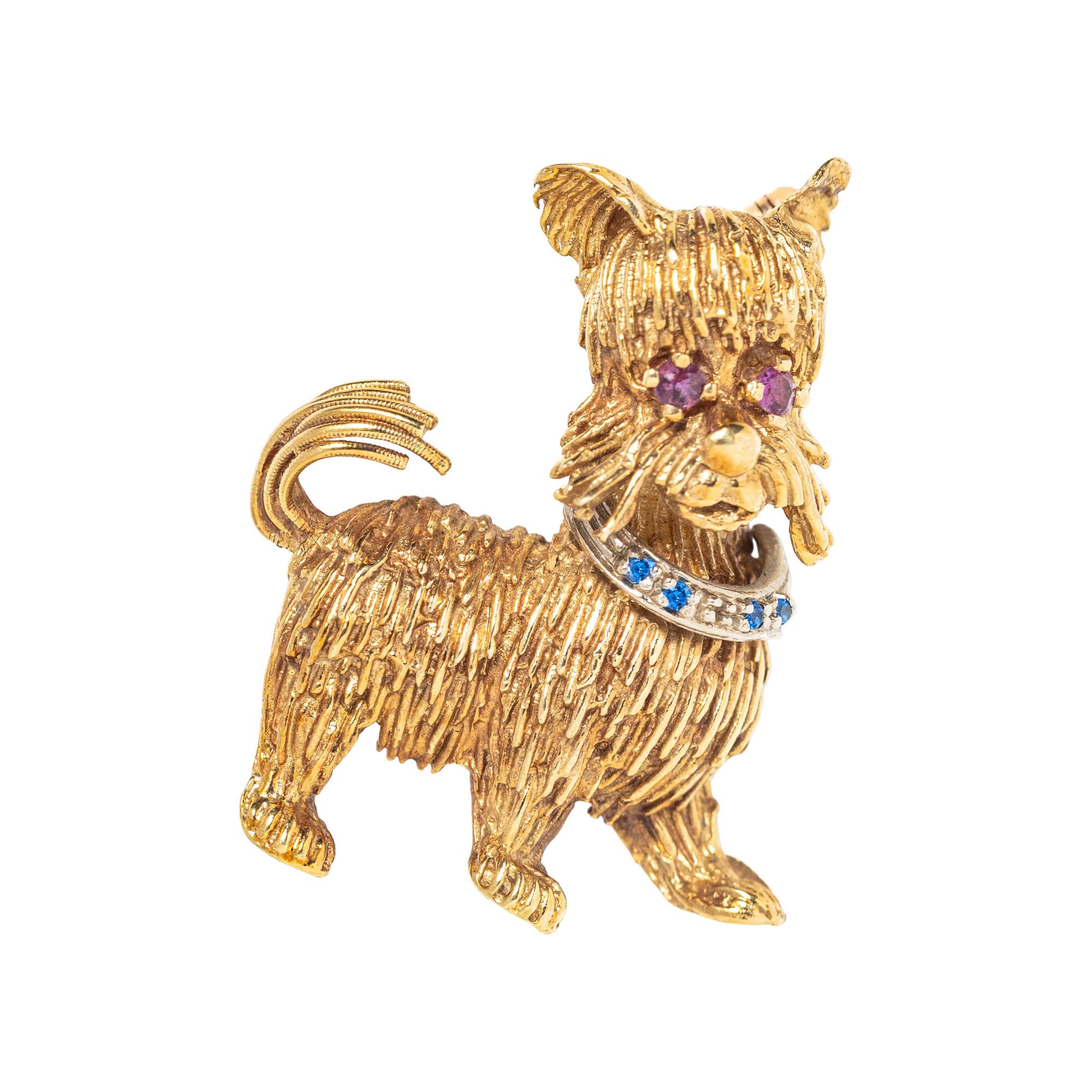 YELLOW GOLD AND MULTIGEM DOG BROOCH