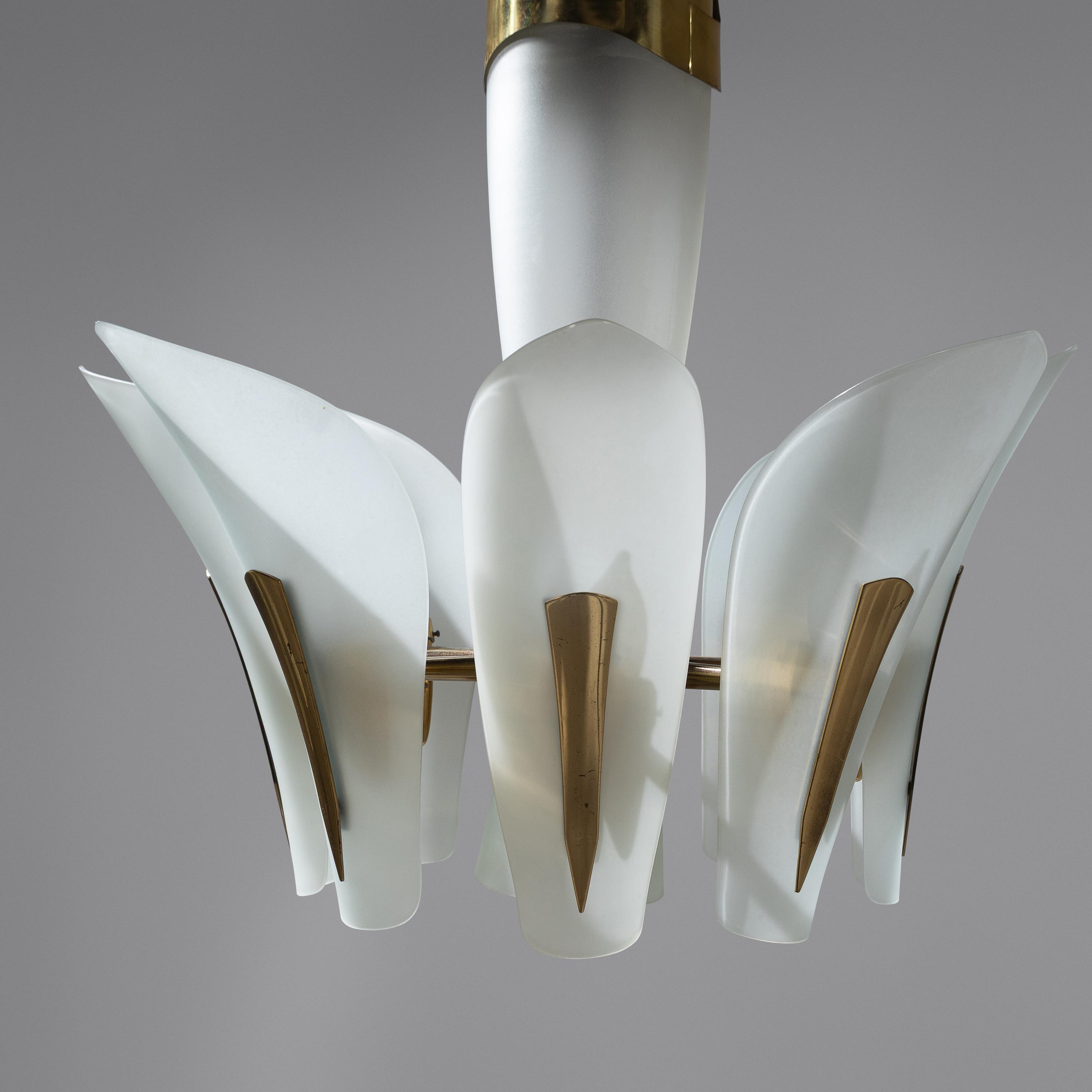 In the Style of Fontana Arte (Italian, Circa 1955) — Pair of Glass and Brass Chandeliers