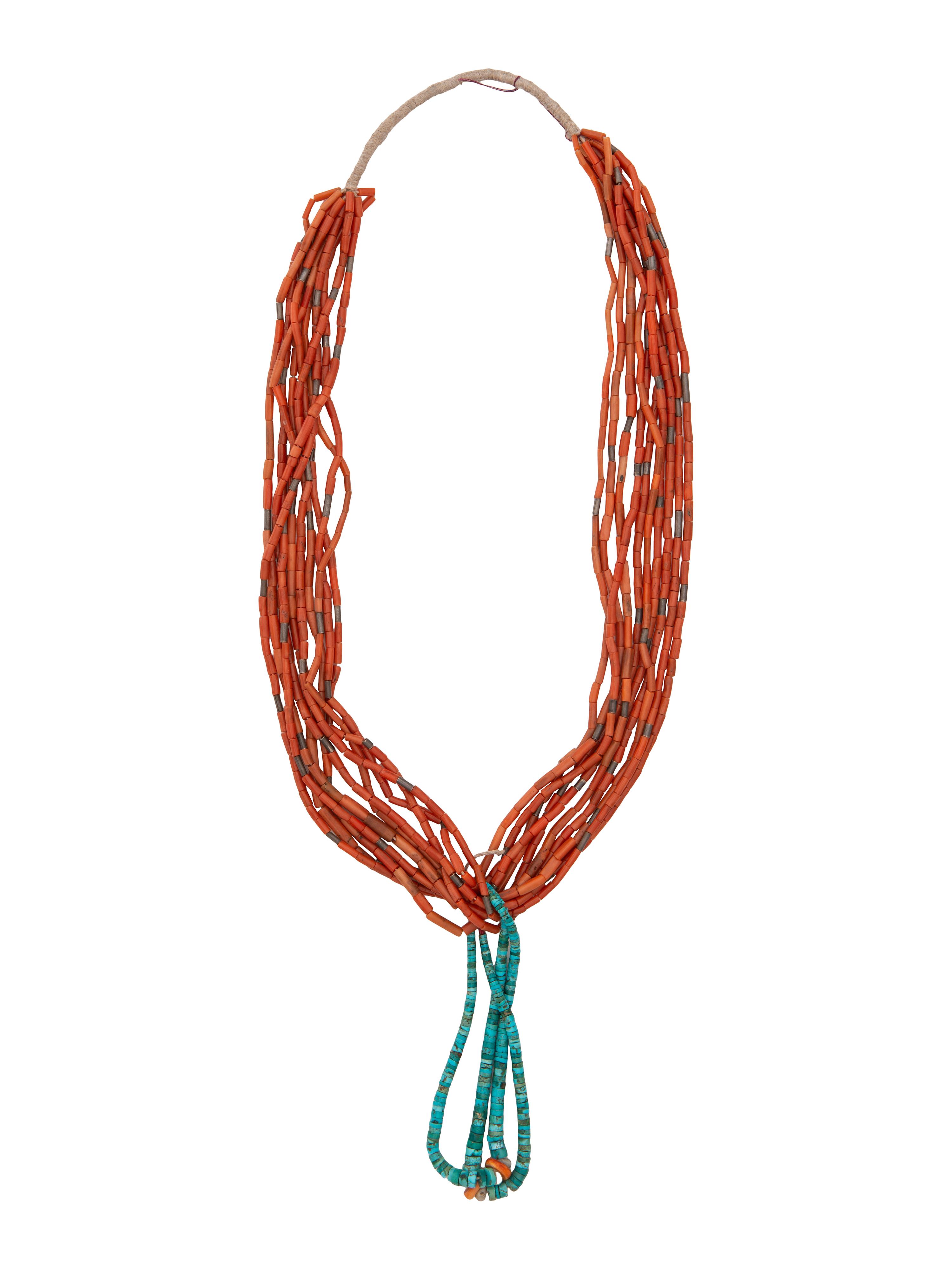 Pueblo Ten-strand Coral Necklace, with Joclas
