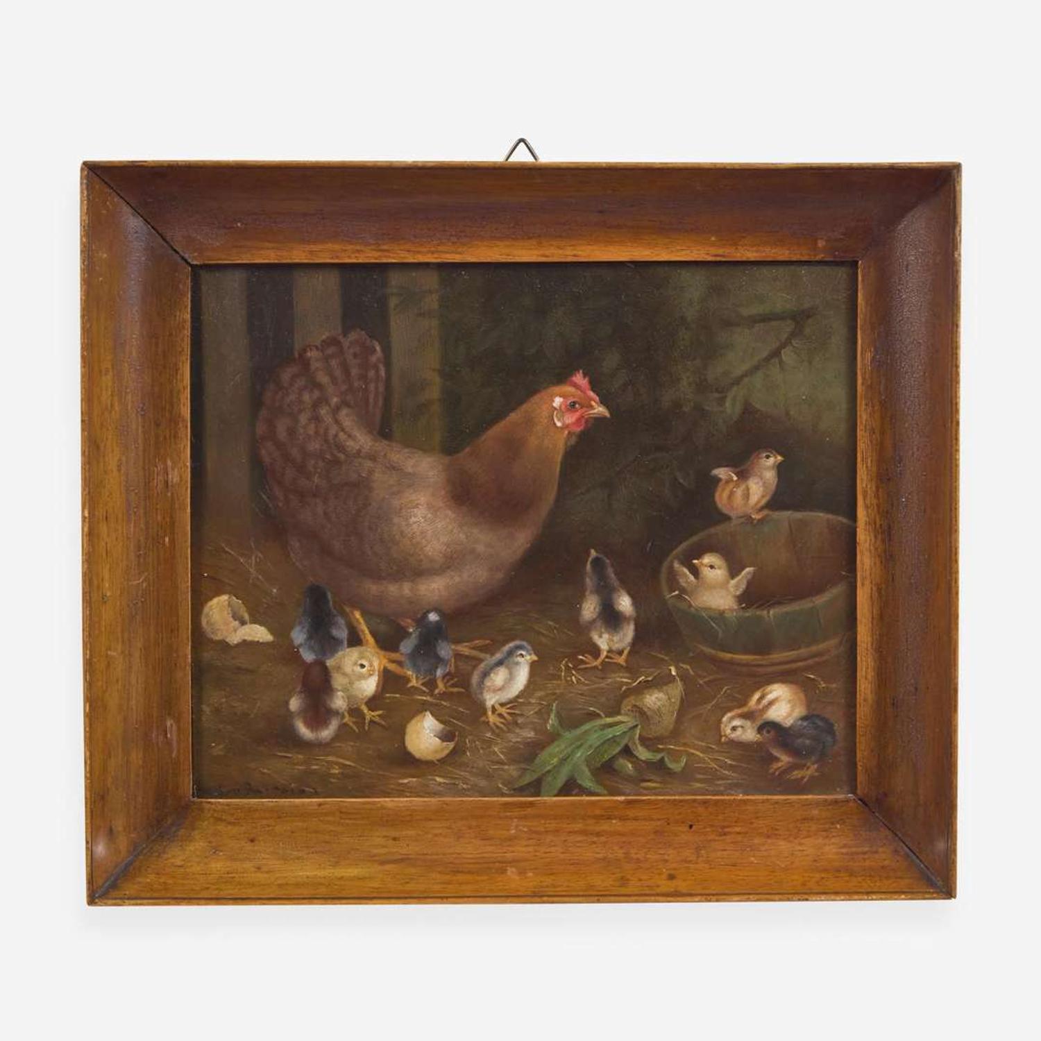 Ben Austrian (1870-1921) Hen with Chicks