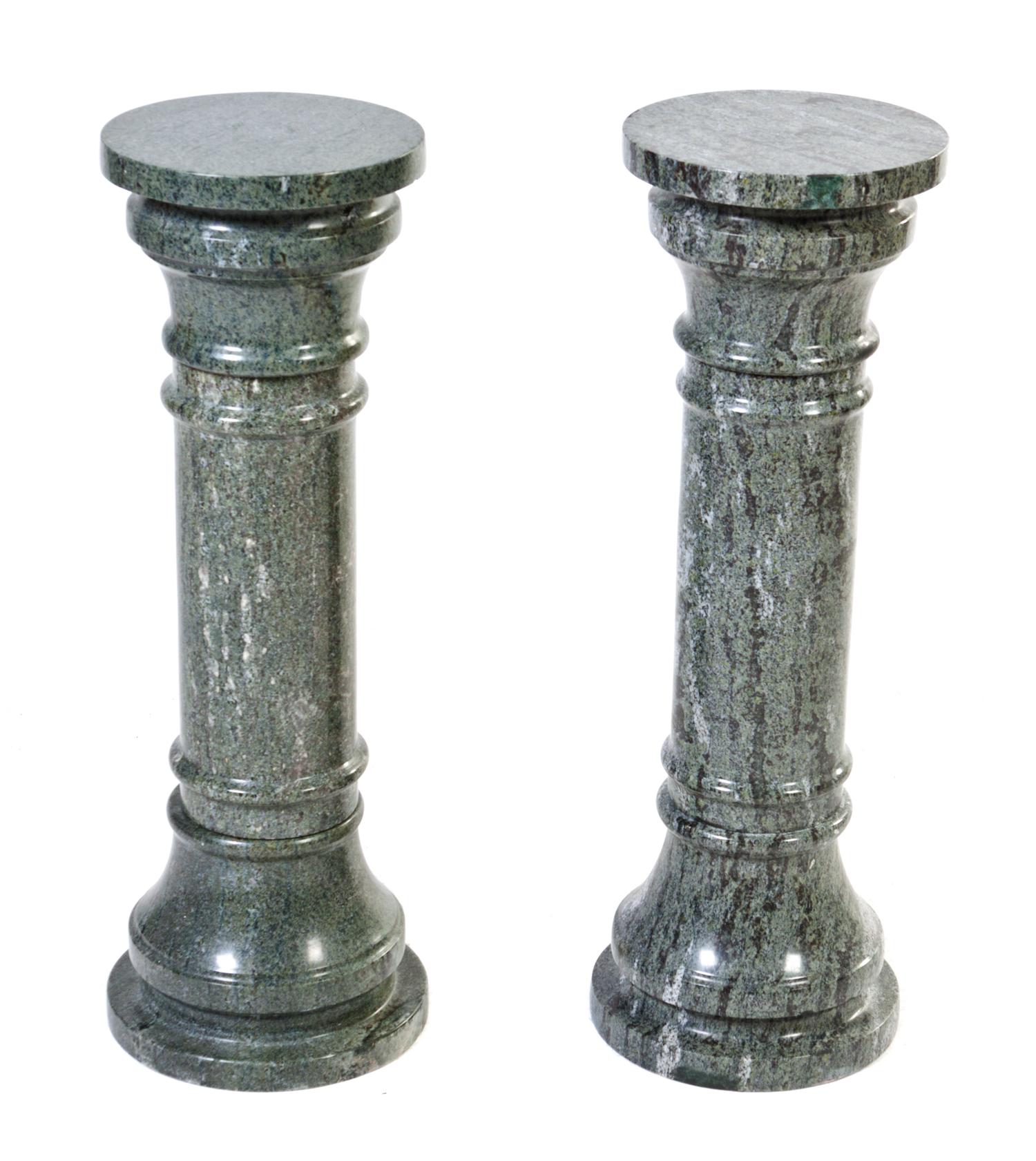 A Pair of Continental Marble and Bronze Mounted Pedestals, Height 48 1/2 inches.