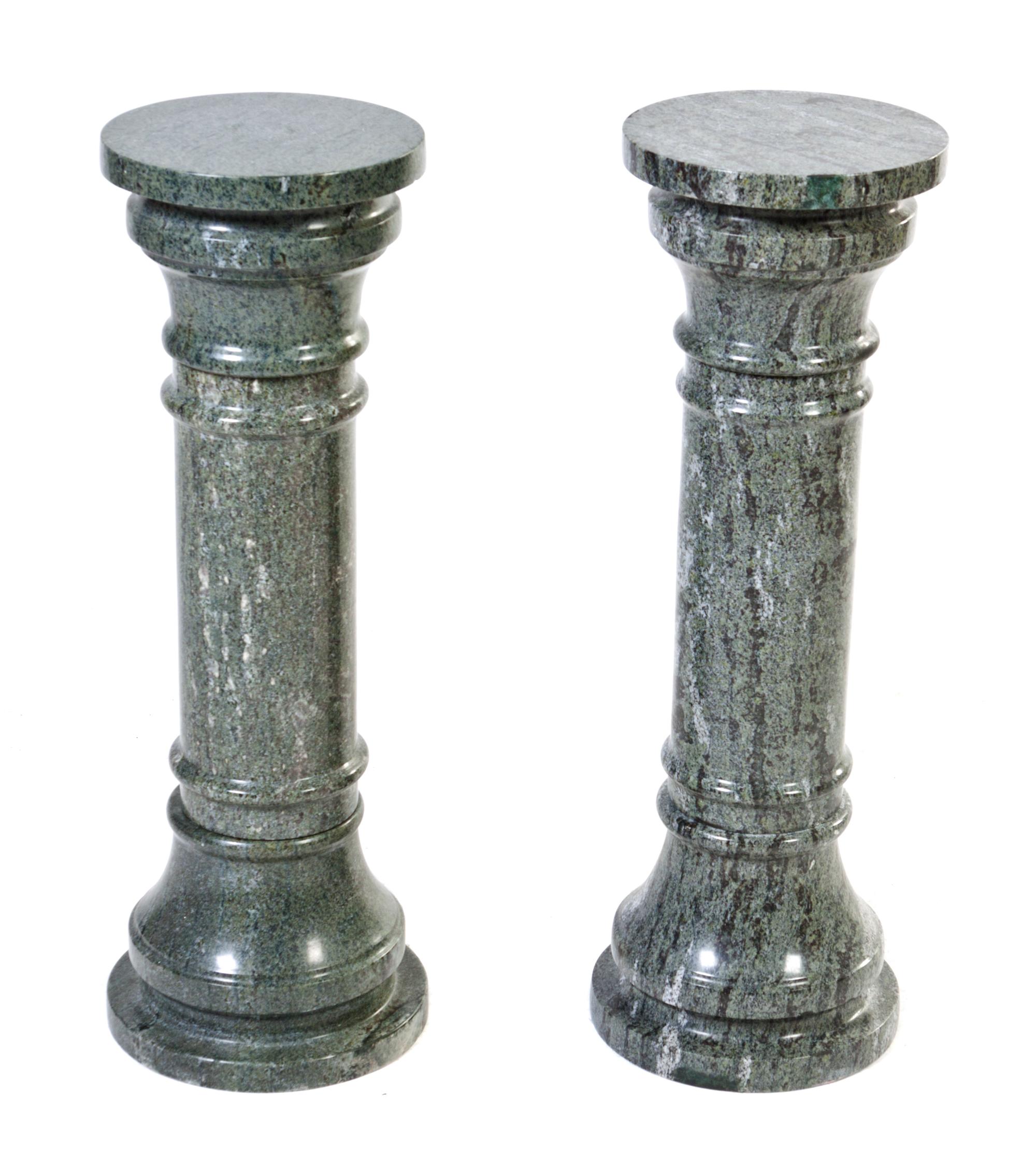A Pair of Continental Marble and Bronze Mounted Pedestals, Height 48 1/2 inches.