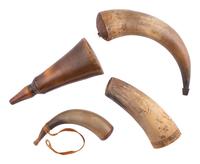 [MILITARIA]. 4 powder horns with accompanying artifacts from the Estate of Carroll J. Delery III.