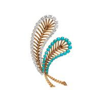 DIAMOND AND TURQUOISE FEATHER BROOCH
