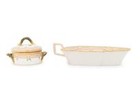 A Royal Copenhagen Flora Danica Porcelain Pickle Dish and Covered Condiment Dish