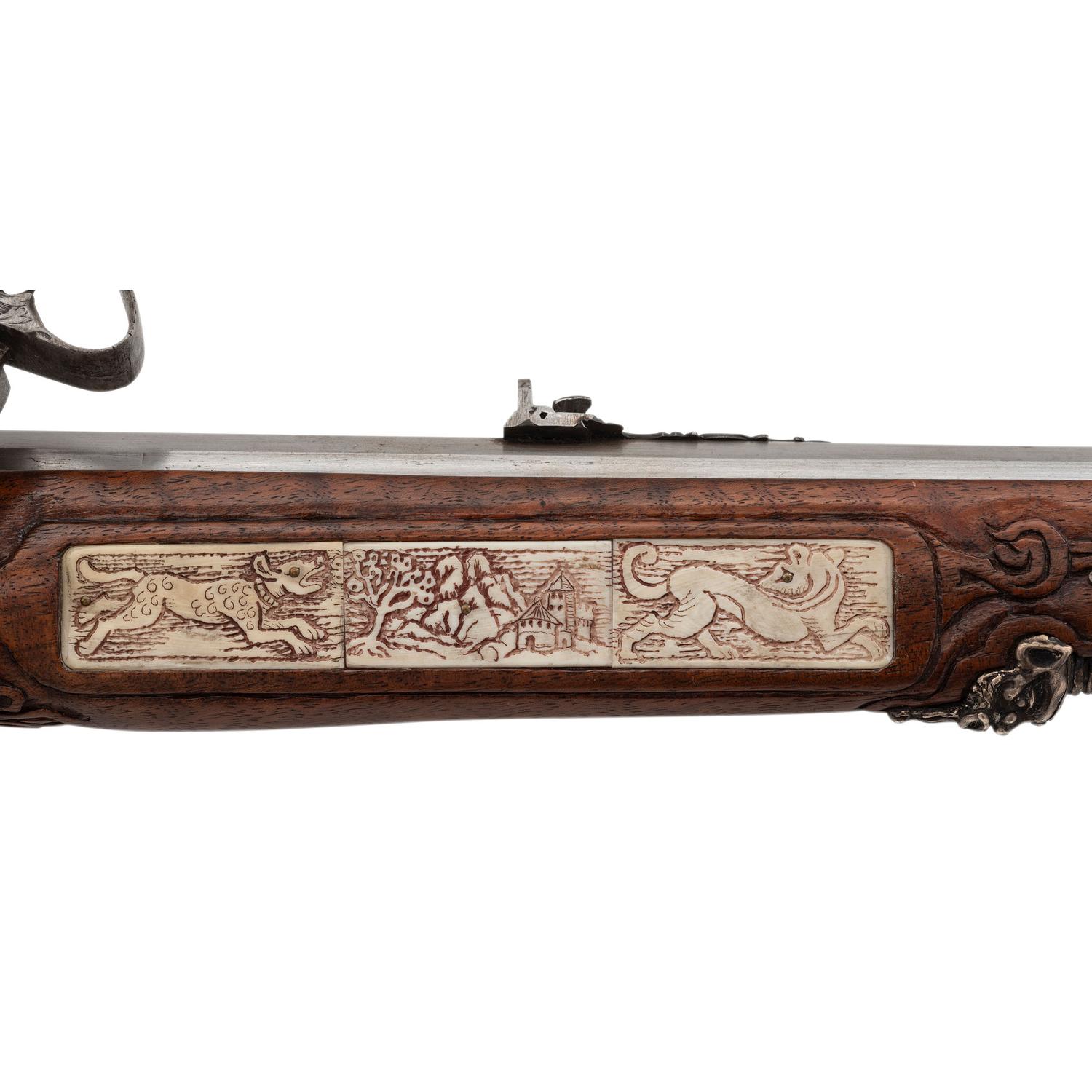 Contemporary Wheellock Rifle with Death Motifs by John B. Derrick (American, b.1936)