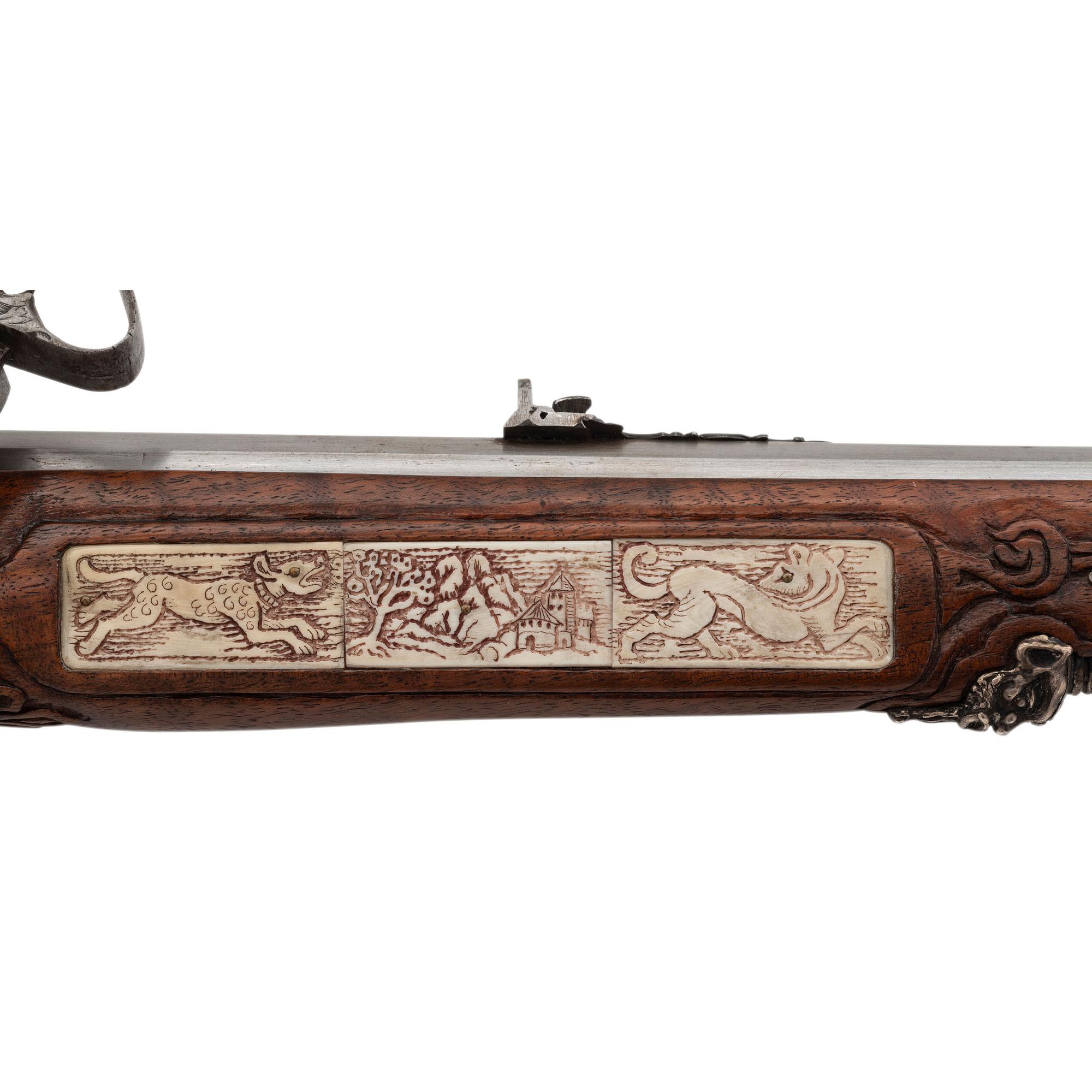 Contemporary Wheellock Rifle with Death Motifs by John B. Derrick (American, b.1936)