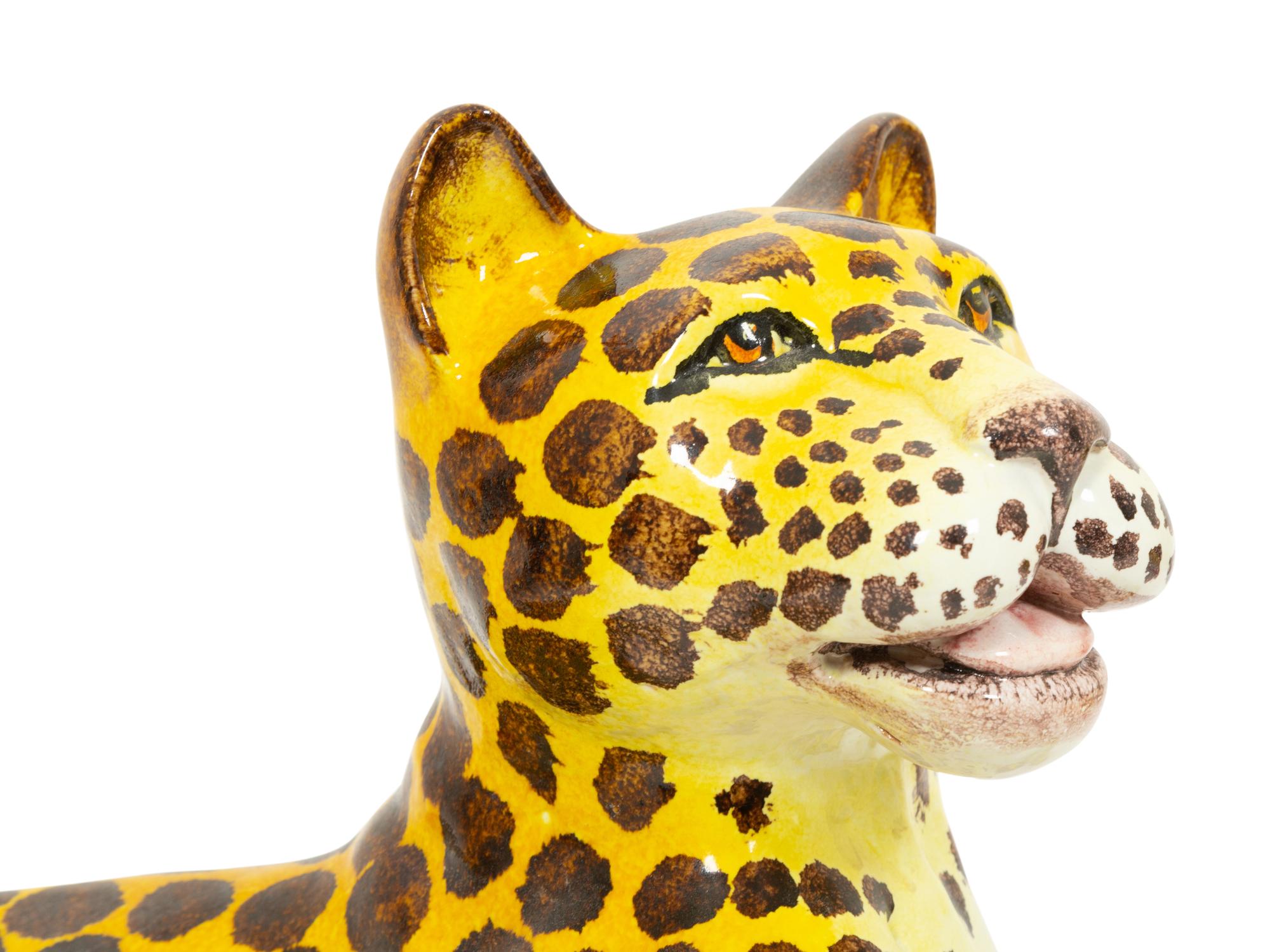 An Italian Glazed Ceramic Reclining Leopard