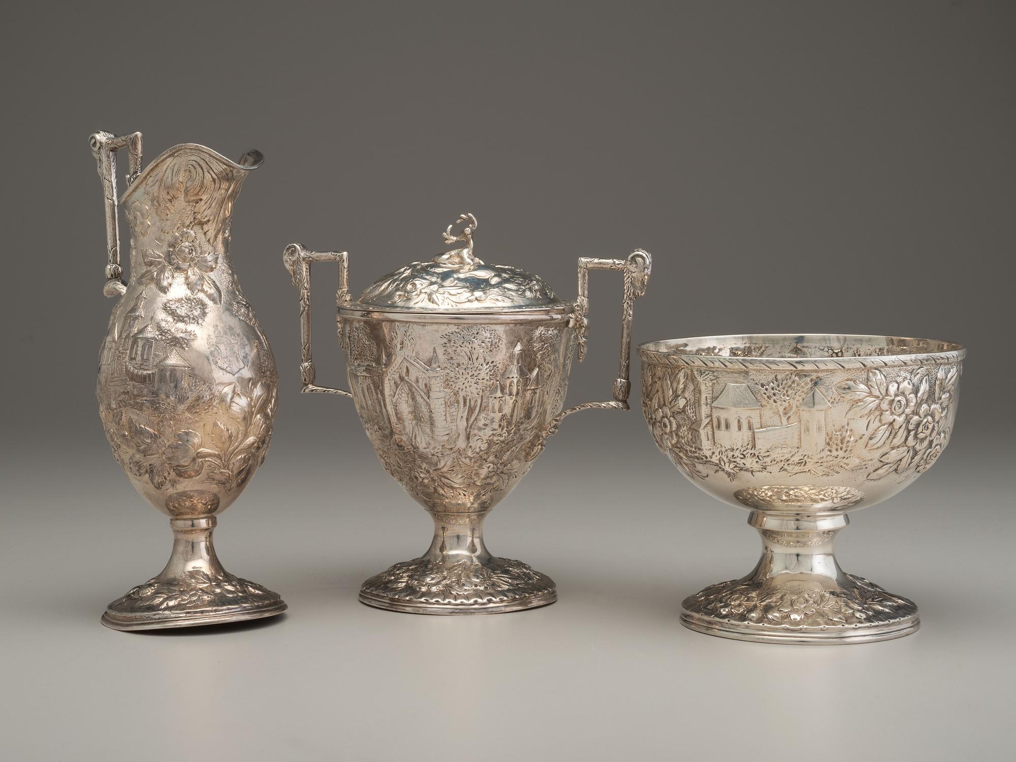 Three S. Kirk & Son Coin Silver 'Castle Pattern' Articles