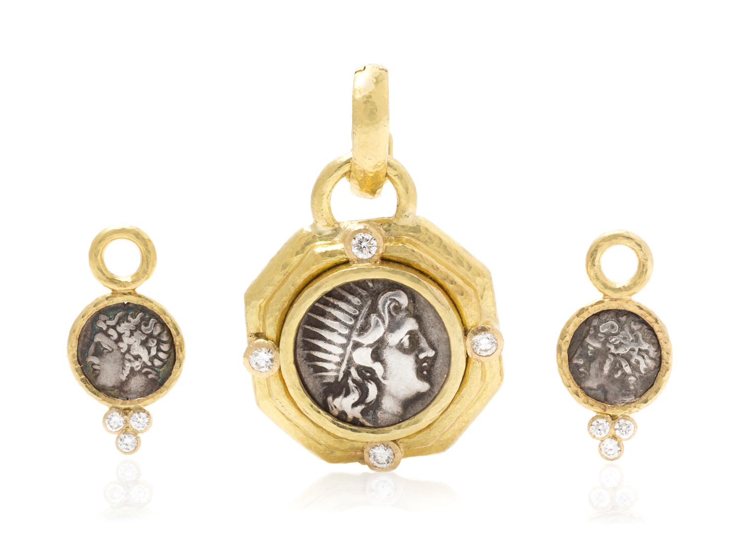 A Collection of 19 Karat Yellow Gold, Ancient Coin and Diamond Jewelry, Elizabeth Locke, 10.30 dwts.