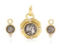 A Collection of 19 Karat Yellow Gold, Ancient Coin and Diamond Jewelry, Elizabeth Locke, 10.30 dwts.