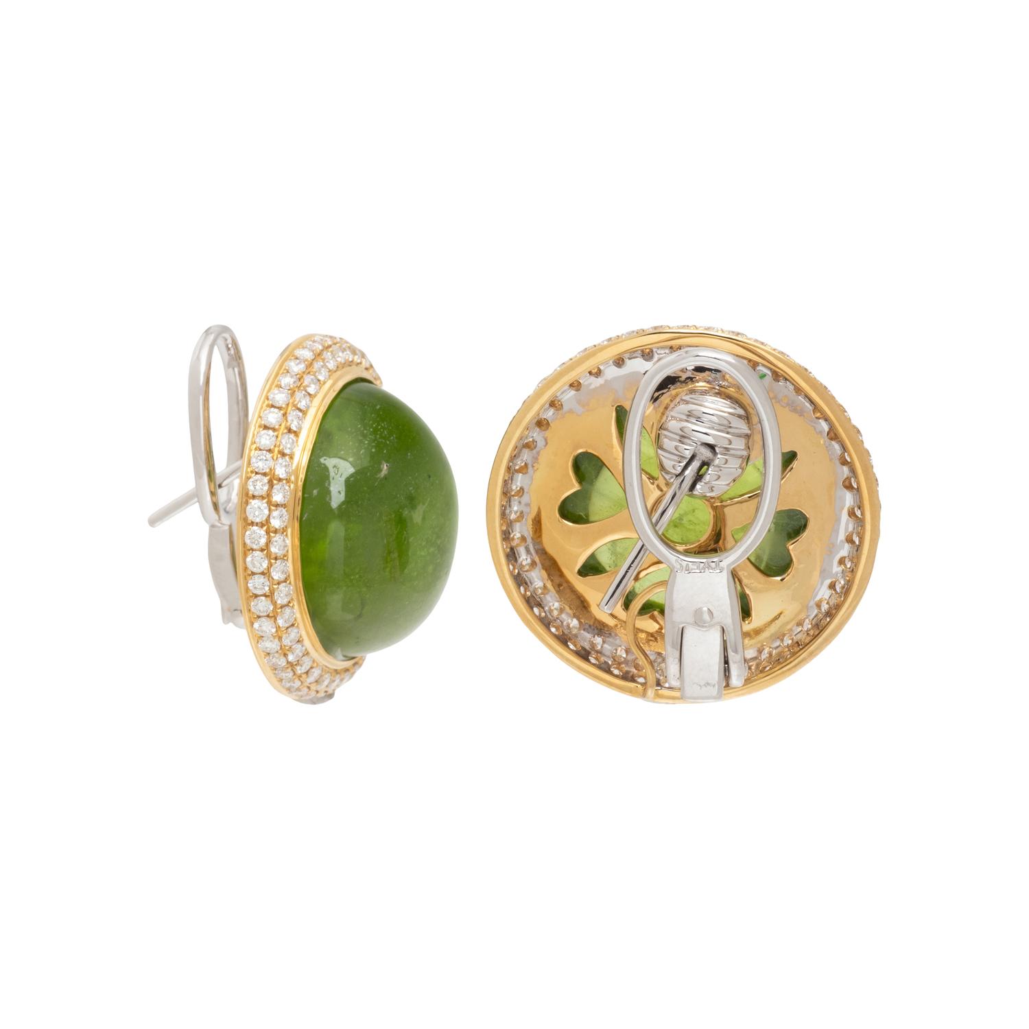 YELLOW GOLD, PERIDOT, AND DIAMOND EARRINGS