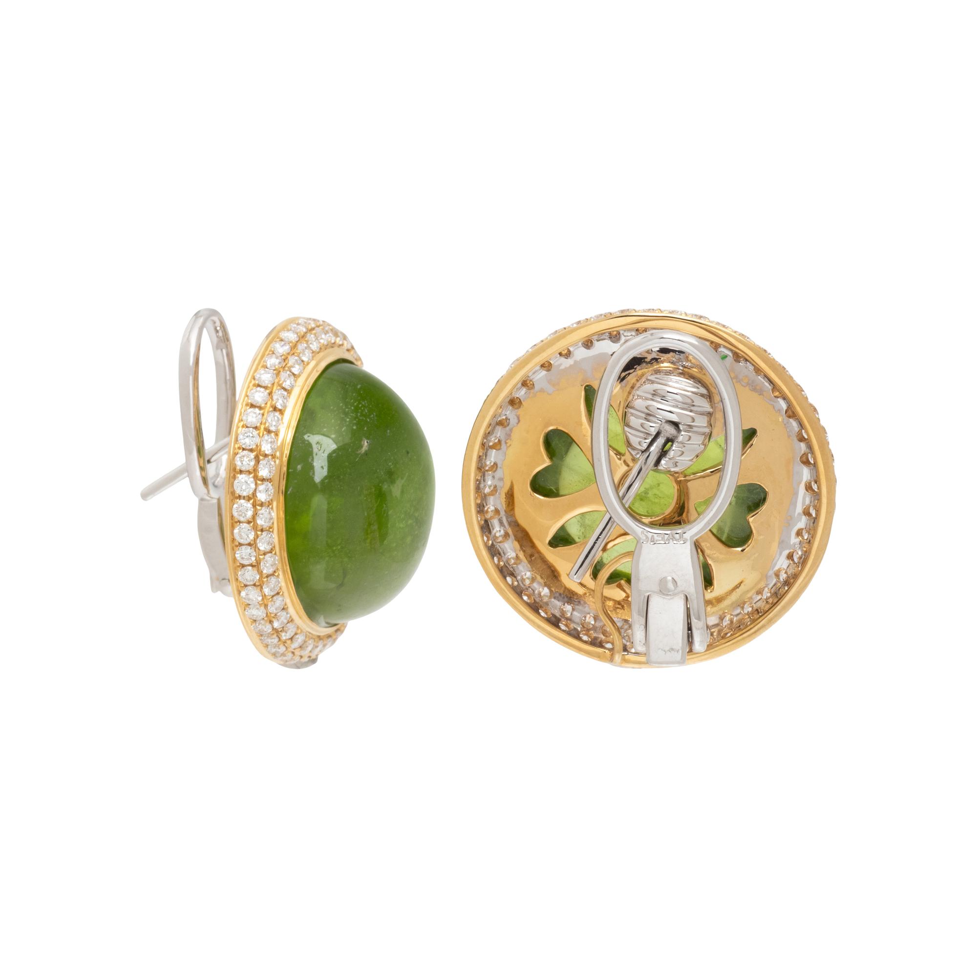 YELLOW GOLD, PERIDOT, AND DIAMOND EARRINGS