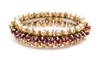 A Chanel Red Glass and Pearl Hinge Bracelet, 2.5" diameter, .75" width.