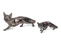 A Pair of Silver Fox-Form Table Ornaments
