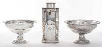 A Pair of American Silver Bowls, , with gadrooned rims, together with a silver-plate tea caddy.