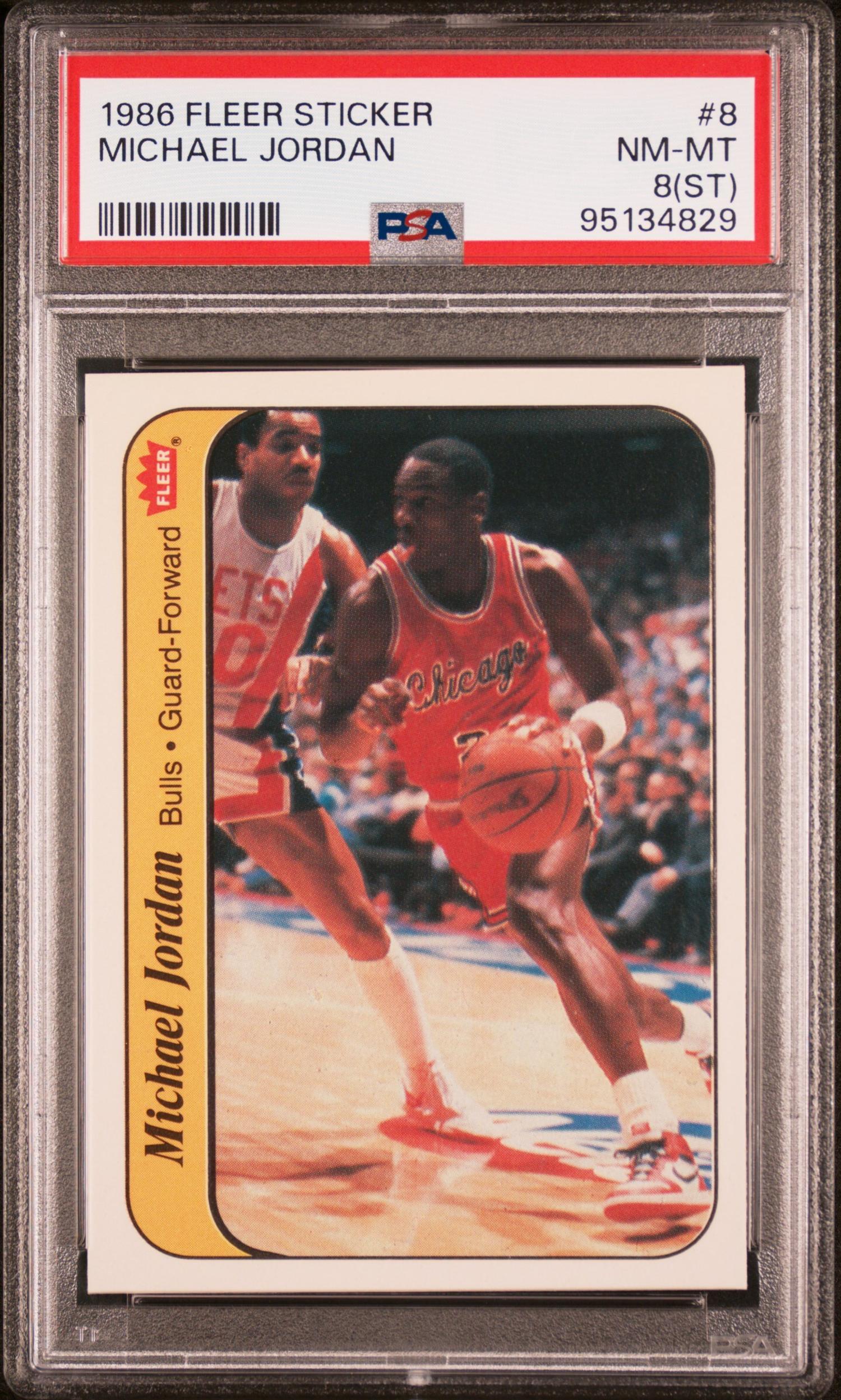 A 1986-87 Fleer Michael Jordan Rookie Sticker No. 8 (PSA 8 NM-MT ST)