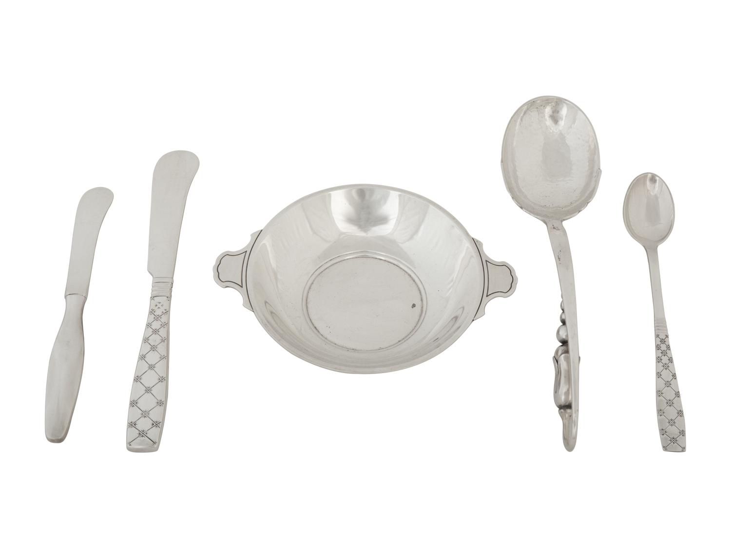 A Group of Danish Silver and a Tiffany and Co. Silver Porringer