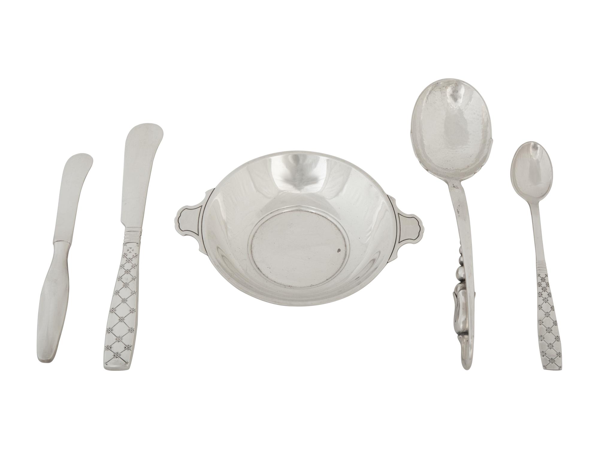 A Group of Danish Silver and a Tiffany and Co. Silver Porringer