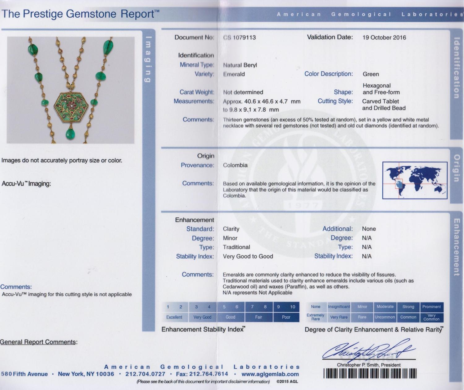 A Double Strand Yellow Gold, Emerald, Diamond, Ruby and Polychrome Enamel Necklace, Indian, 77.60 dwts.