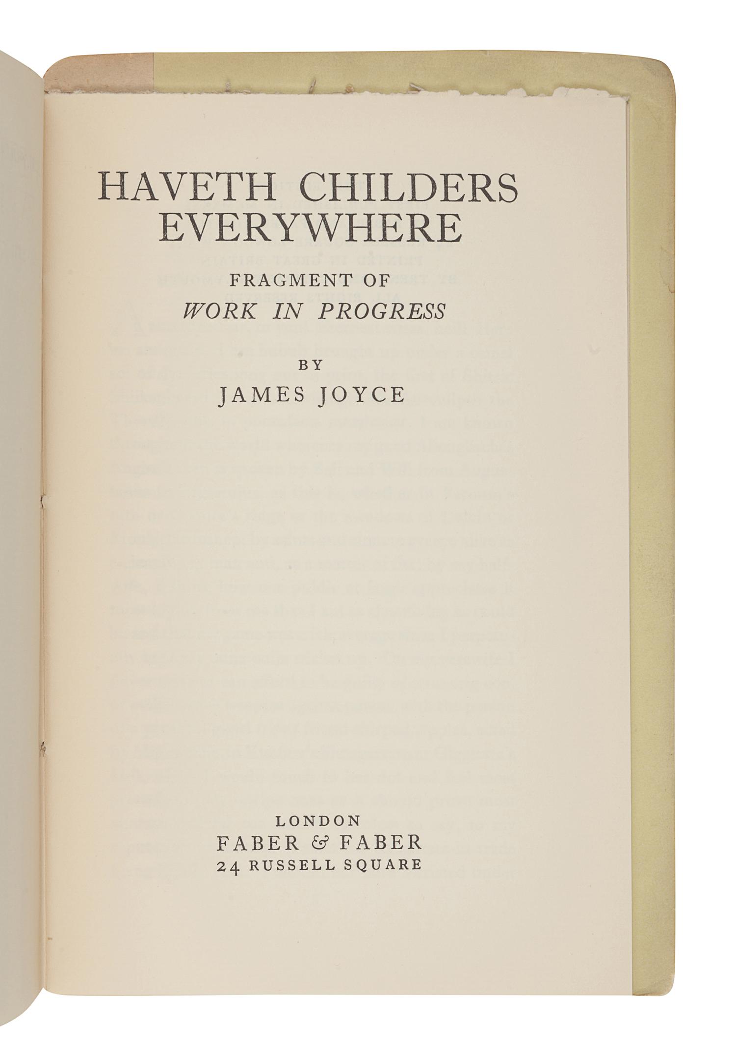 JOYCE, James (1882-1941). Tales Told of Shem and Shaun: Three Fragments from Work in Progress . With a preface by C.K. Ogden. Paris: The Black Sun Press, 1929.