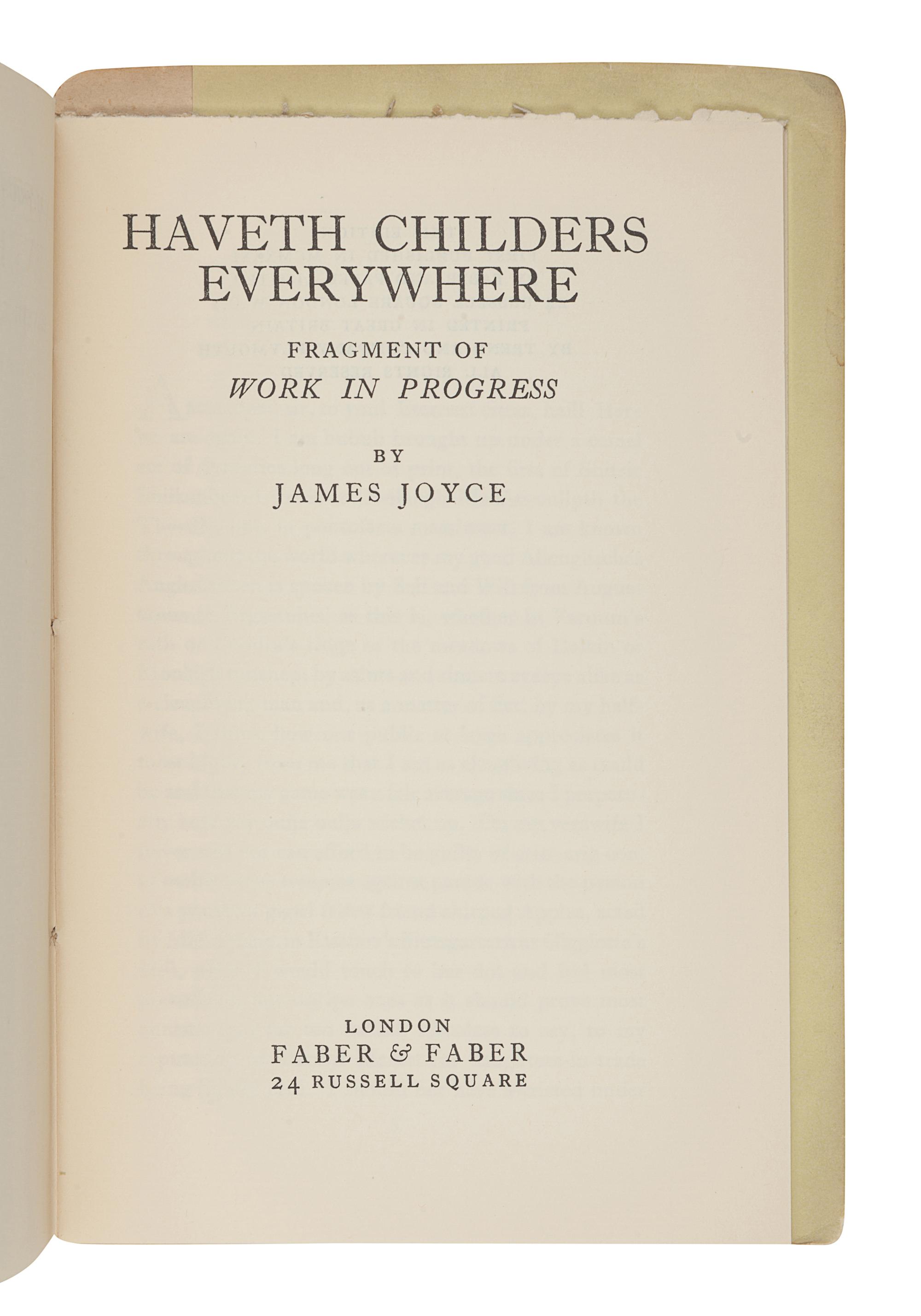 JOYCE, James (1882-1941). Tales Told of Shem and Shaun: Three Fragments from Work in Progress . With a preface by C.K. Ogden. Paris: The Black Sun Press, 1929.