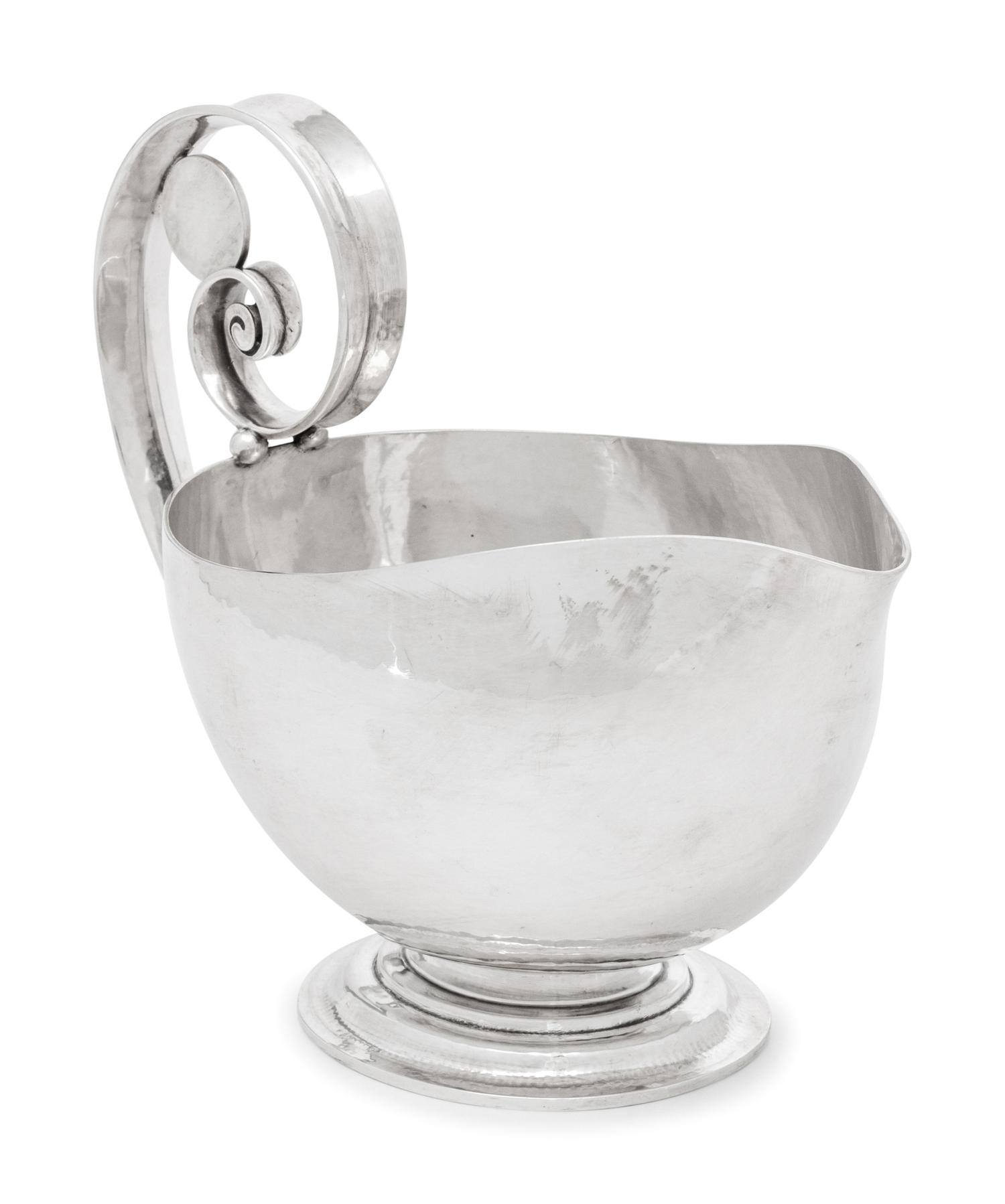 A Johan Rohde for Georg Jensen Schilling Hammered Silver Sauce Boat