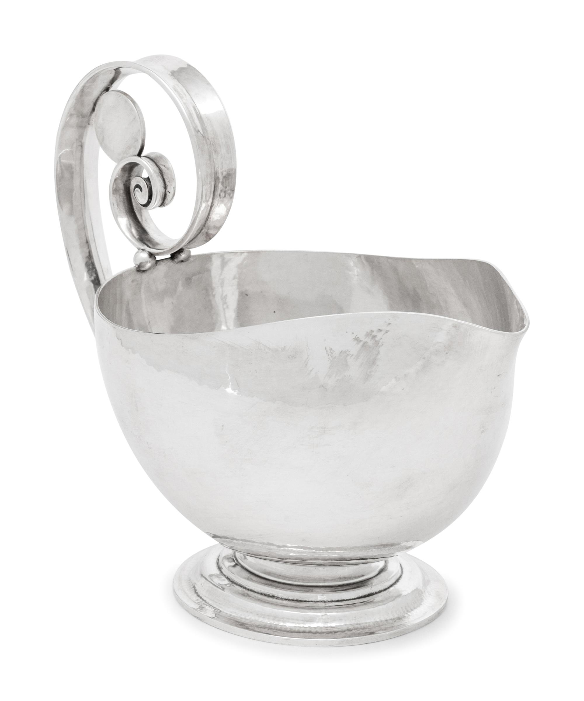 A Johan Rohde for Georg Jensen Schilling Hammered Silver Sauce Boat
