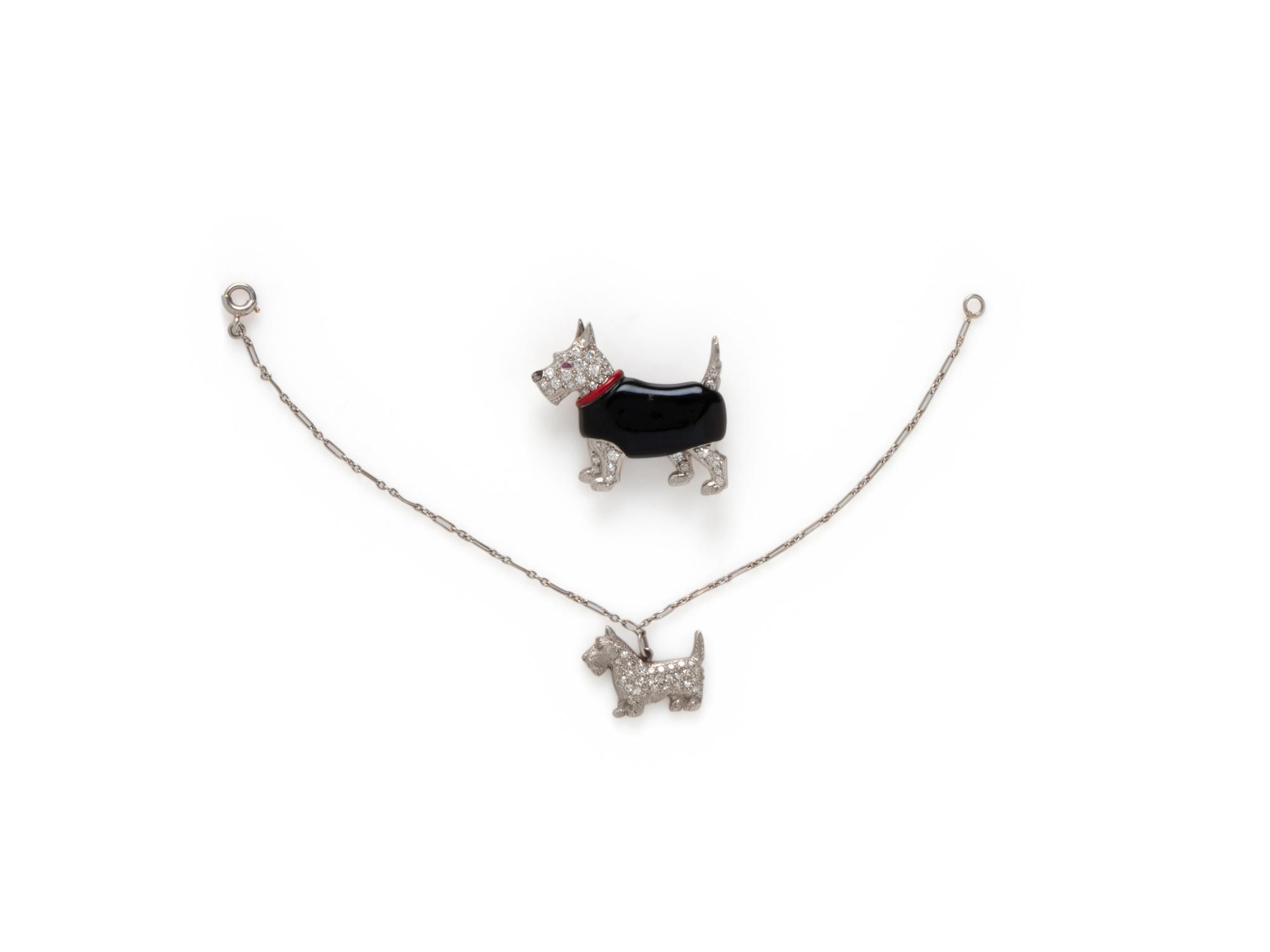 DIAMOND AND ENAMEL DOG MOTIF JEWELRY