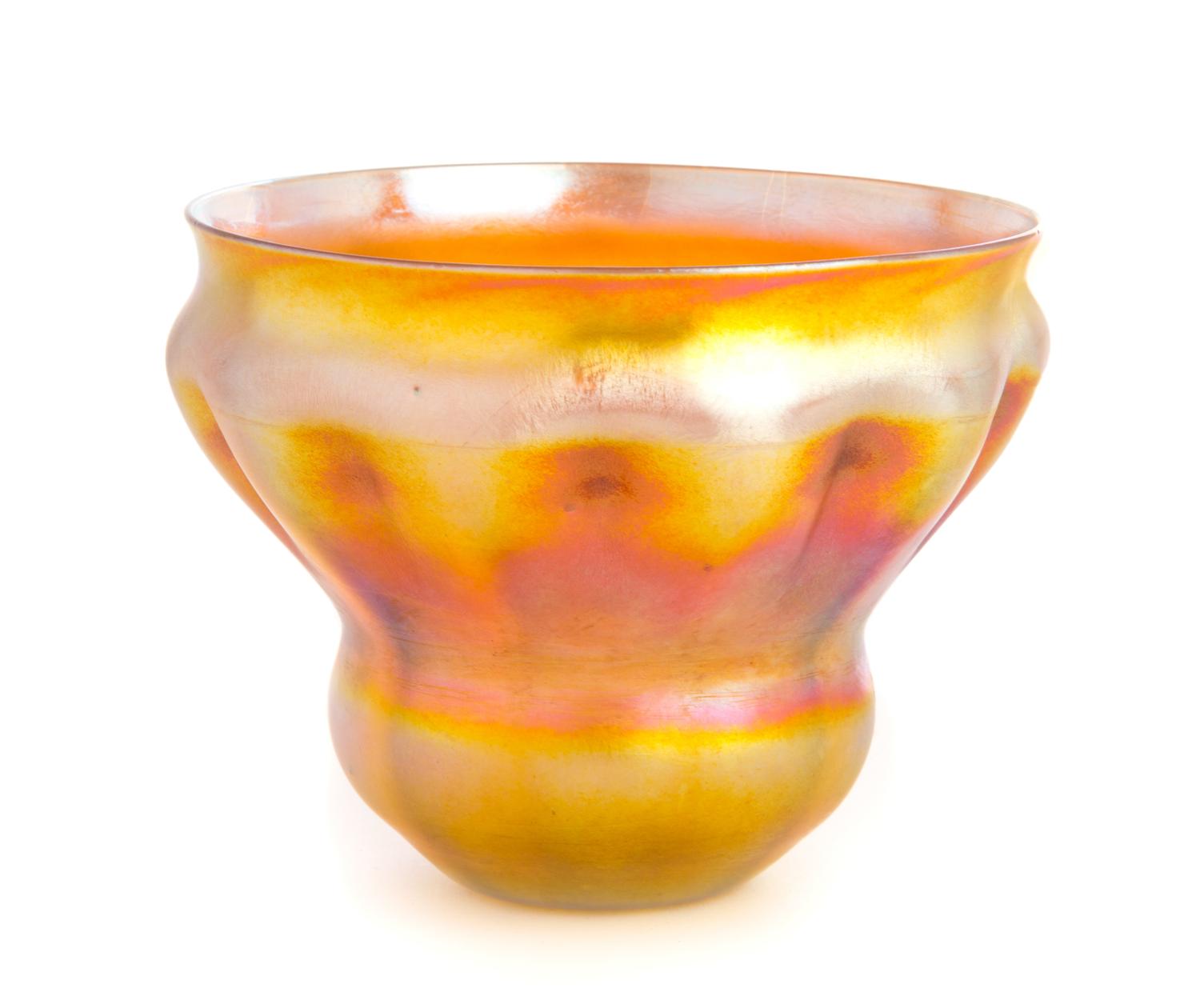 Tiffany Studios, a Favrile glass vase, of low form in gold iridescence