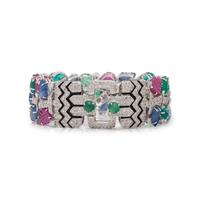CARVED MULTIGEM, DIAMOND AND ENAMEL BRACELET