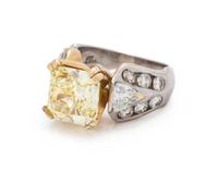 FANCY YELLOW DIAMOND AND DIAMOND RING