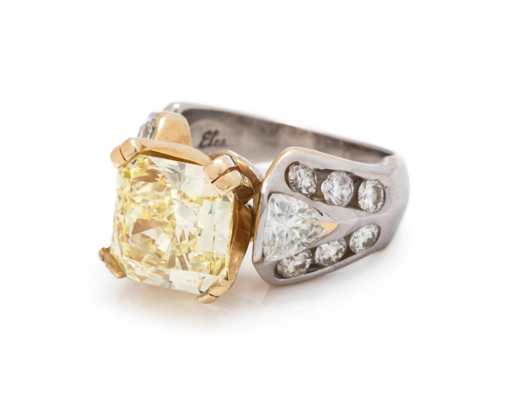 FANCY YELLOW DIAMOND AND DIAMOND RING