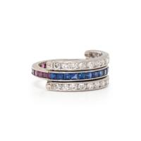 PLATINUM, DIAMOND, RUBY AND SAPPHIRE ETERNITY FLIP RING