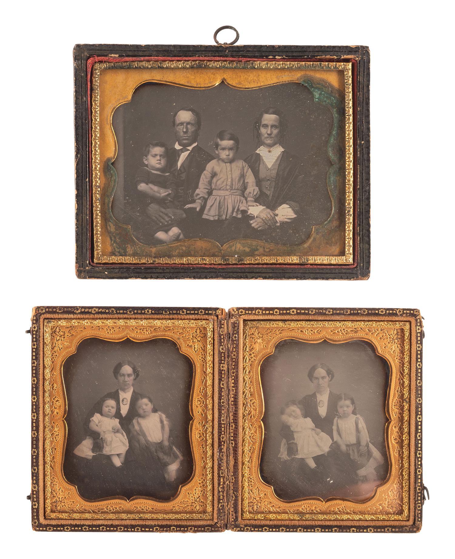[EARLY PHOTOGRAPHY]. A group of 13 daguerreotypes featuring parents with children, including: