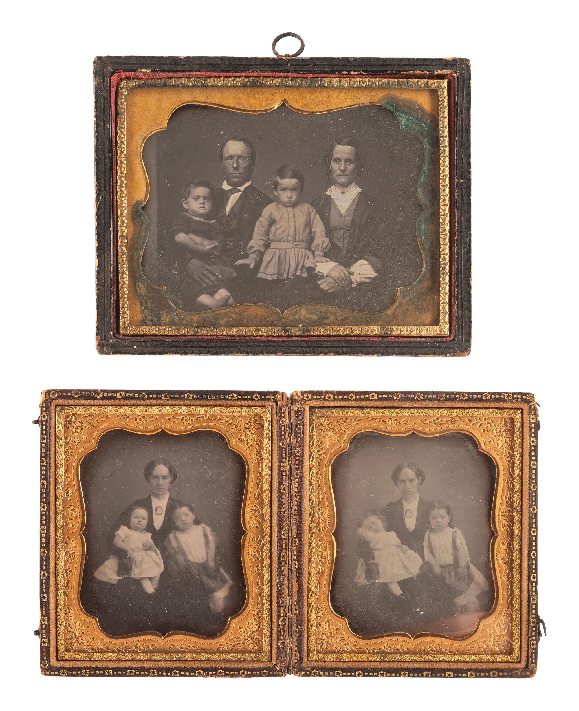 [EARLY PHOTOGRAPHY]. A group of 13 daguerreotypes featuring parents with children, including: